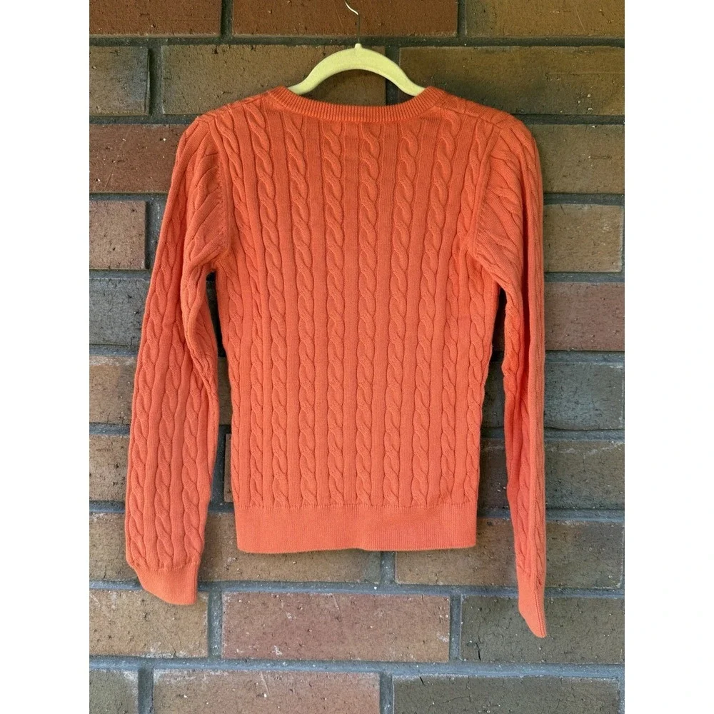 LACOSTE V-Neck Cable Knit Sweater Long Sleeve Preppy Croc | Orange | EU 38 US XS